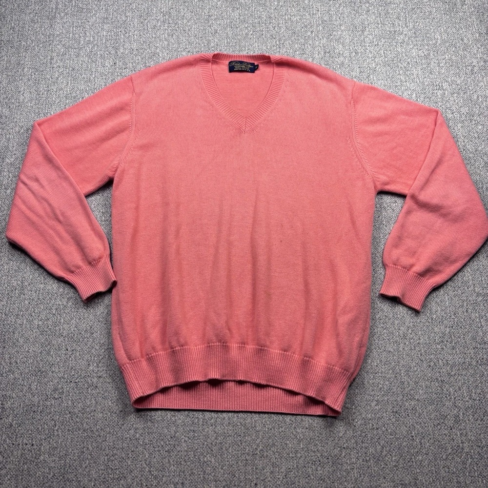 Brooks Brothers Makers Sea Island Cotton Sweater Mens XL Pink V Neck USA